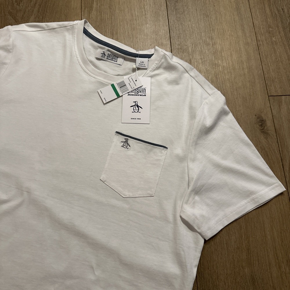 Penguin By Munsingwear Men's Short Sleeve Pocket Logo Tee White Size Large NEW